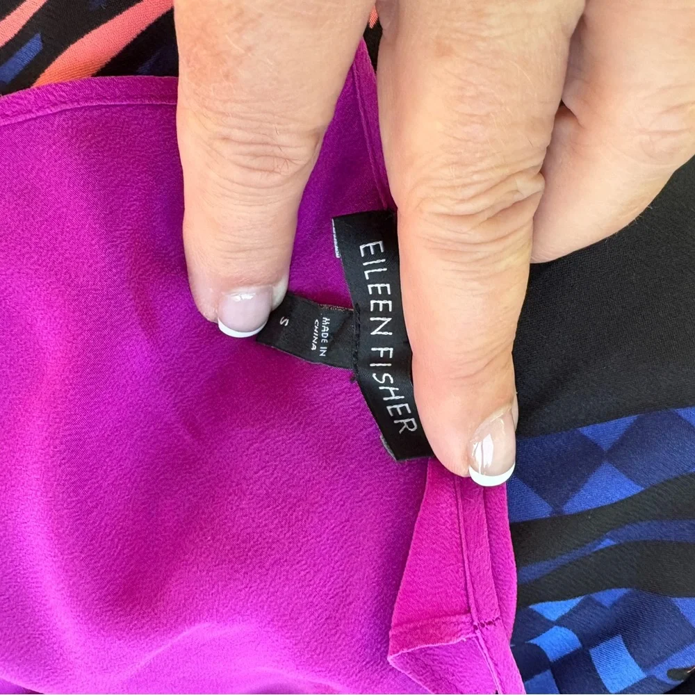 Eileen Fisher | Vibrant Hot Pink Silk Sleeveless Dress, sz S - Picture 5 of 6